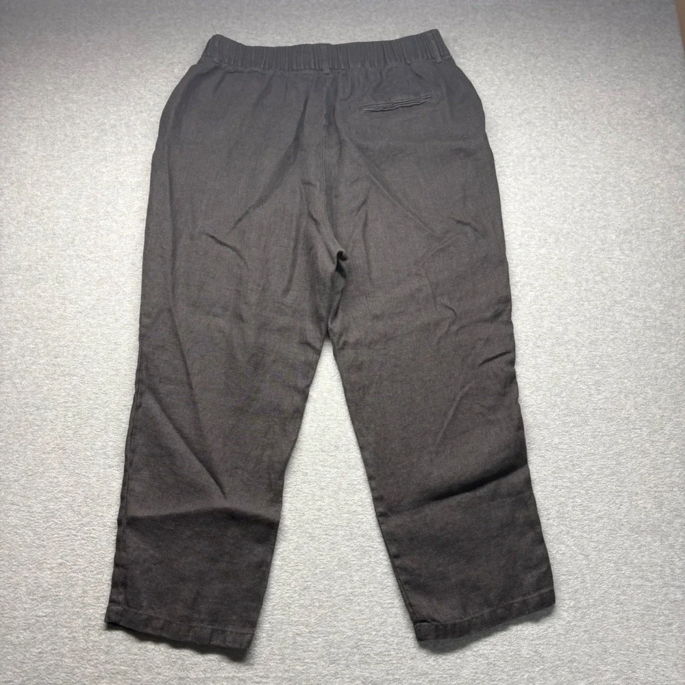 Zara Womens XL Charcoal Grey Linen Blend Elastic Waist Straight Leg Crop Pants